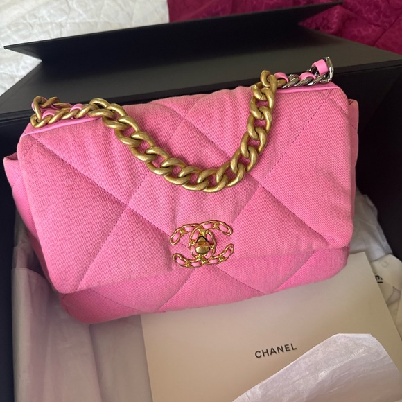 Chanel 19 Pink Denim Quilted Handbag - Picture 1 of 1